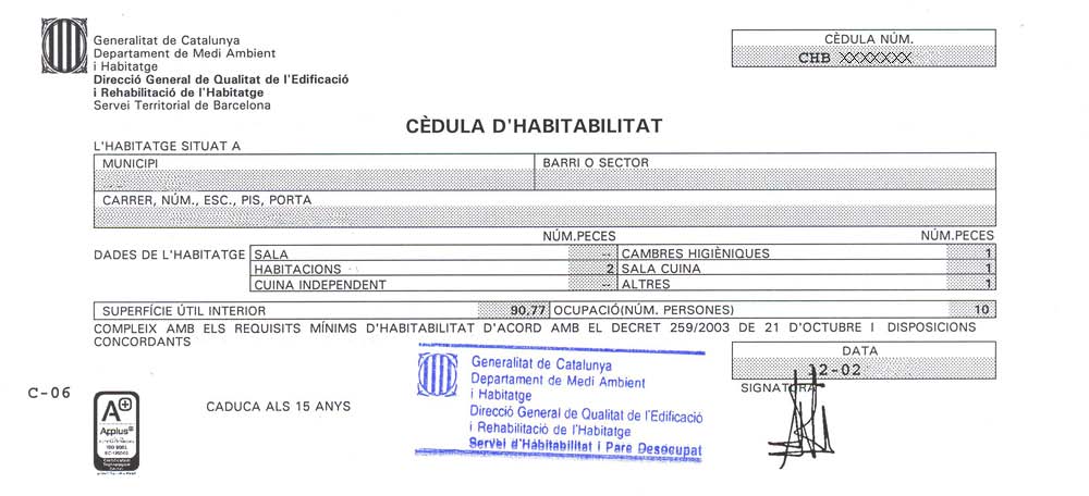 cèdula habitabilitat cédula habitabilidad